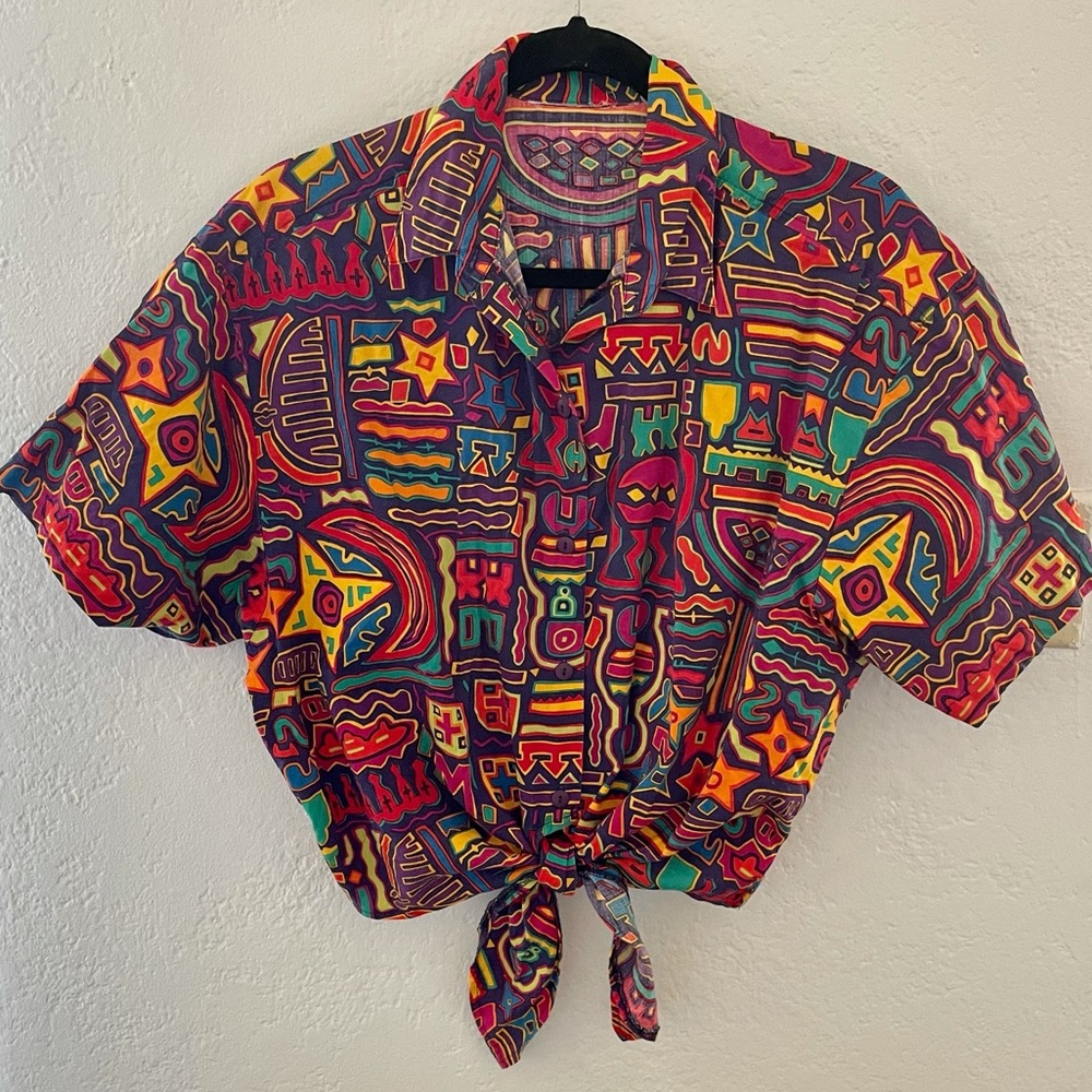 Vintage 80s Cropped Front Tie Blouse